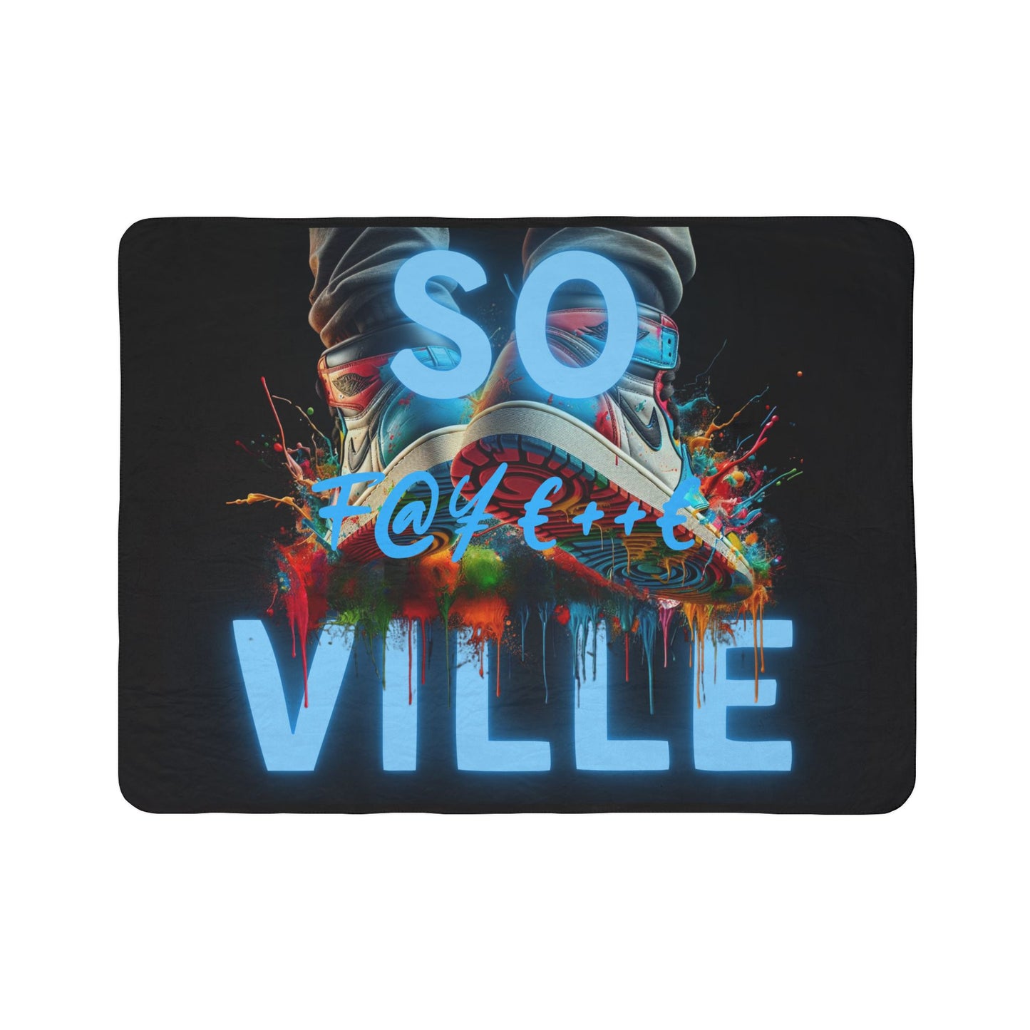 So F@YETTE Ville Fleece Sherpa Blanket - Vibrant Street Art Design for Cozy Home Decor