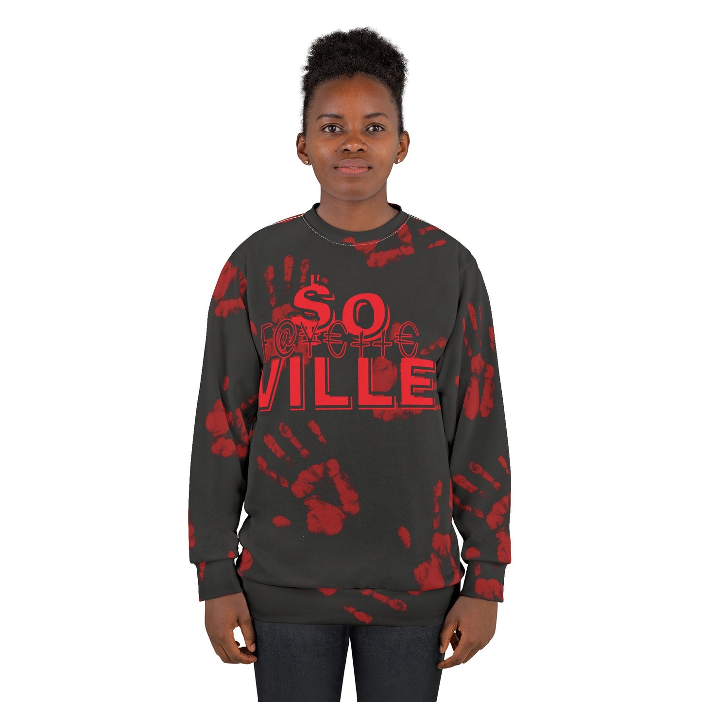 Feelin' Myself Edgy Unisex Sweatshirt | 'SO VILLED' Design with Red Handprints