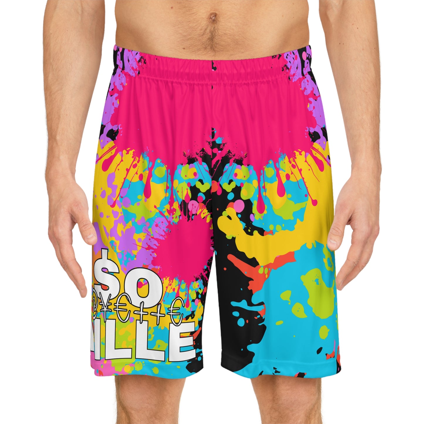 $o F@yetteVILLE Colorful Splash Basketball Shorts - Trendy Athletic Wear for Sports Enthusiasts