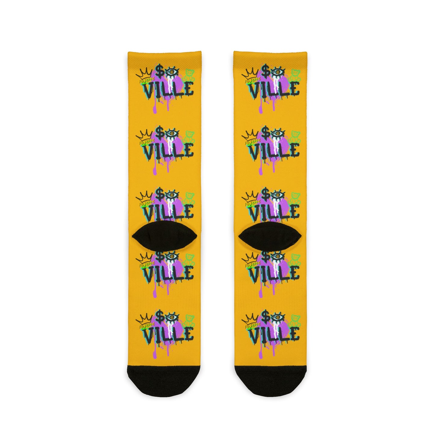 Trendy Sublimation Crew Socks - Colorful '$VILLE' Design for Stylish Comfort