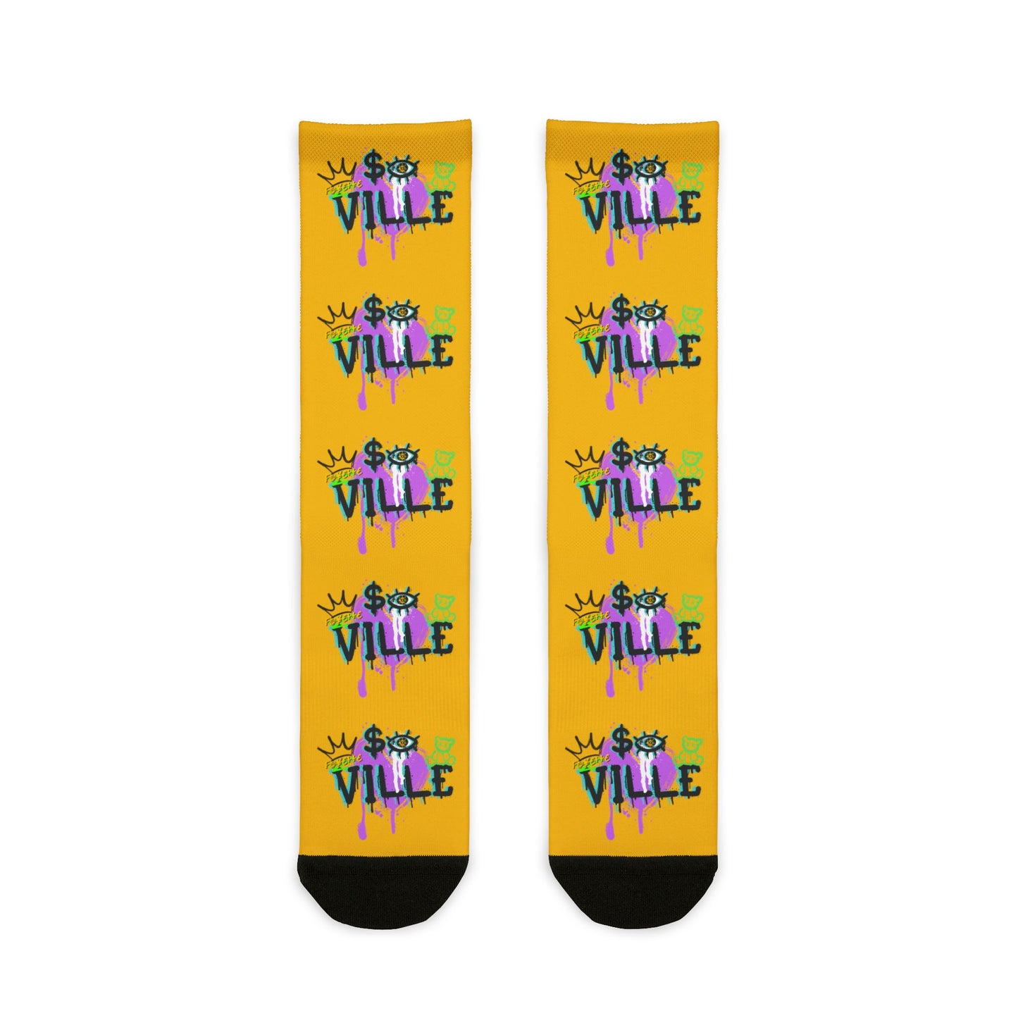 Trendy Sublimation Crew Socks - Colorful '$VILLE' Design for Stylish Comfort