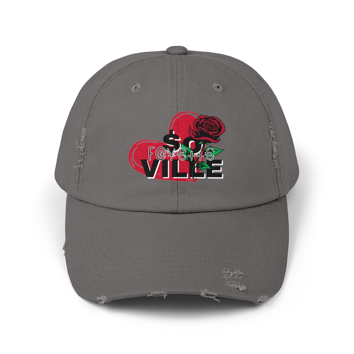 $o F@yetteVILLE Unisex Distressed Cap with Floral Heart Design - Perfect for Everyday Style and Special Occasions