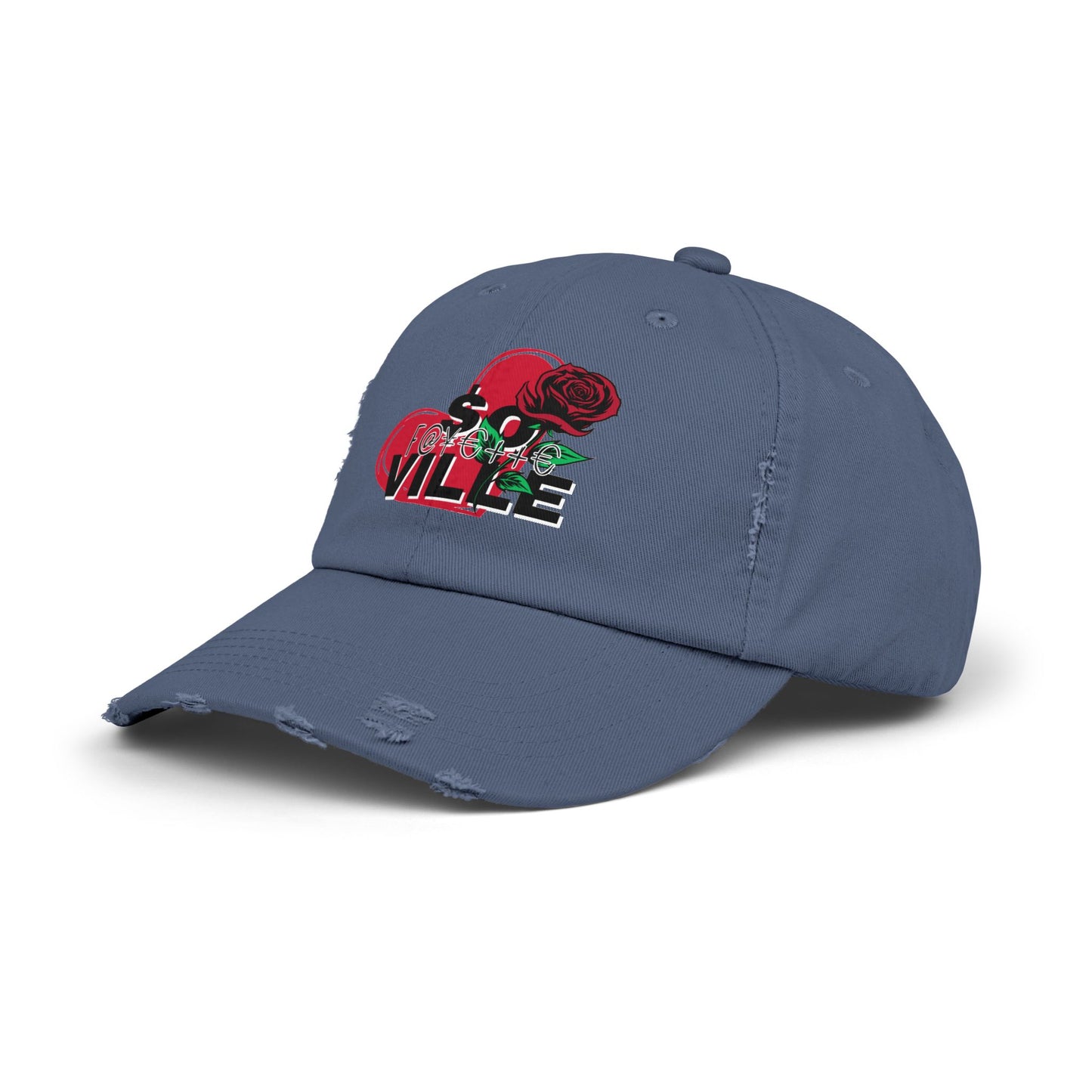 $o F@yetteVILLE Unisex Distressed Cap with Floral Heart Design - Perfect for Everyday Style and Special Occasions