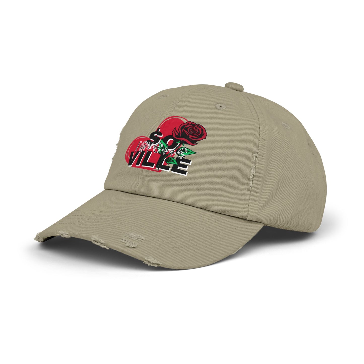 $o F@yetteVILLE Unisex Distressed Cap with Floral Heart Design - Perfect for Everyday Style and Special Occasions