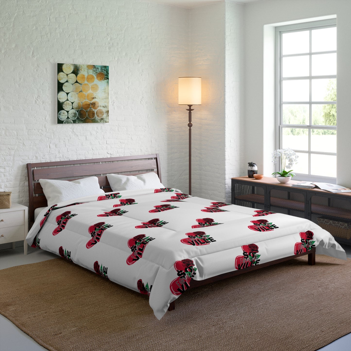 Love $o F@yetteVille Comforter | Cozy Floral Heart Design for Romantic Decor