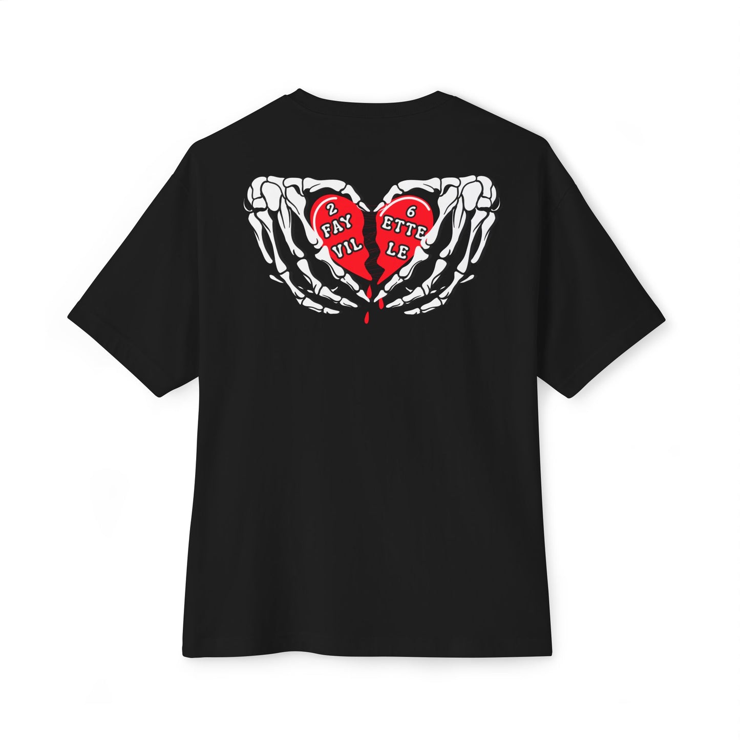 Boxy Tee — Red Broken Heart "26 Fayetteville" Graphic (Chest & Back)