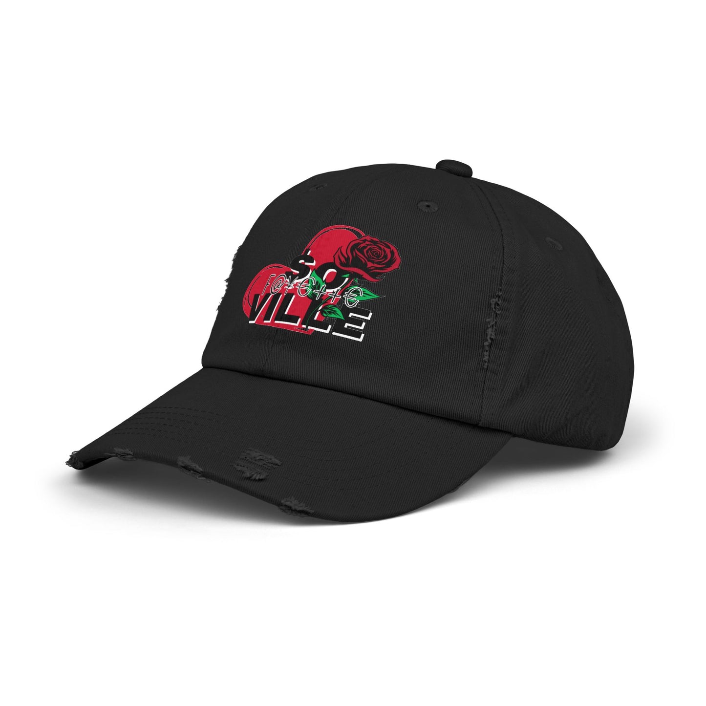 $o F@yetteVILLE Unisex Distressed Cap with Floral Heart Design - Perfect for Everyday Style and Special Occasions