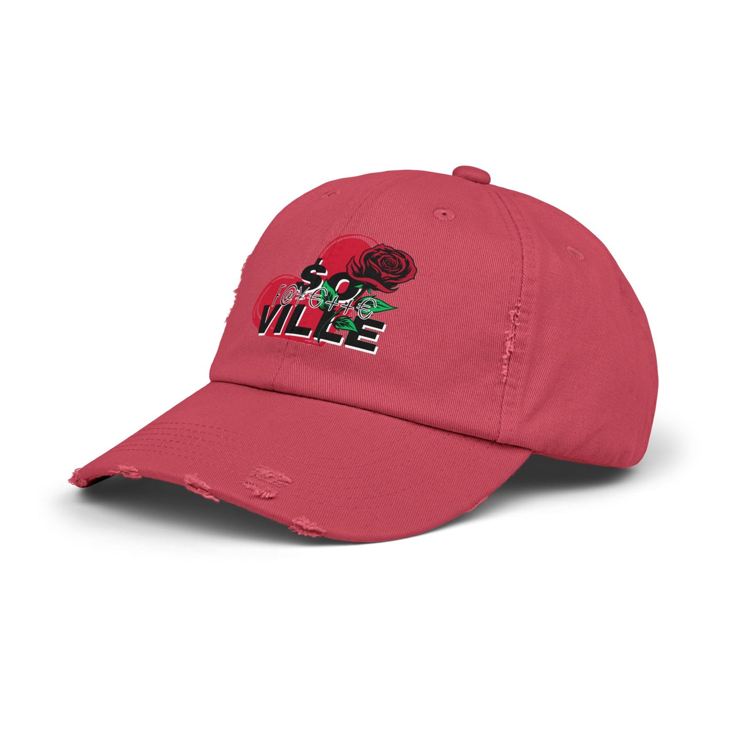 $o F@yetteVILLE Unisex Distressed Cap with Floral Heart Design - Perfect for Everyday Style and Special Occasions