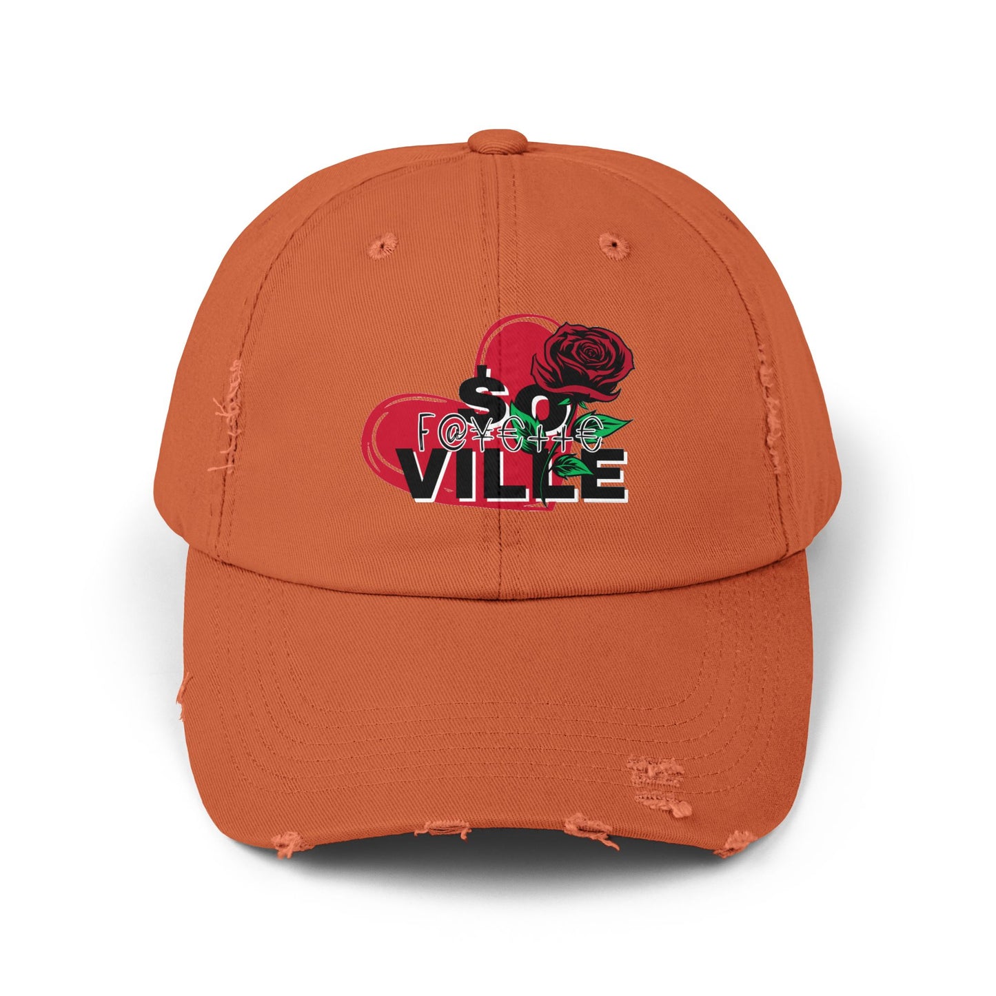 $o F@yetteVILLE Unisex Distressed Cap with Floral Heart Design - Perfect for Everyday Style and Special Occasions
