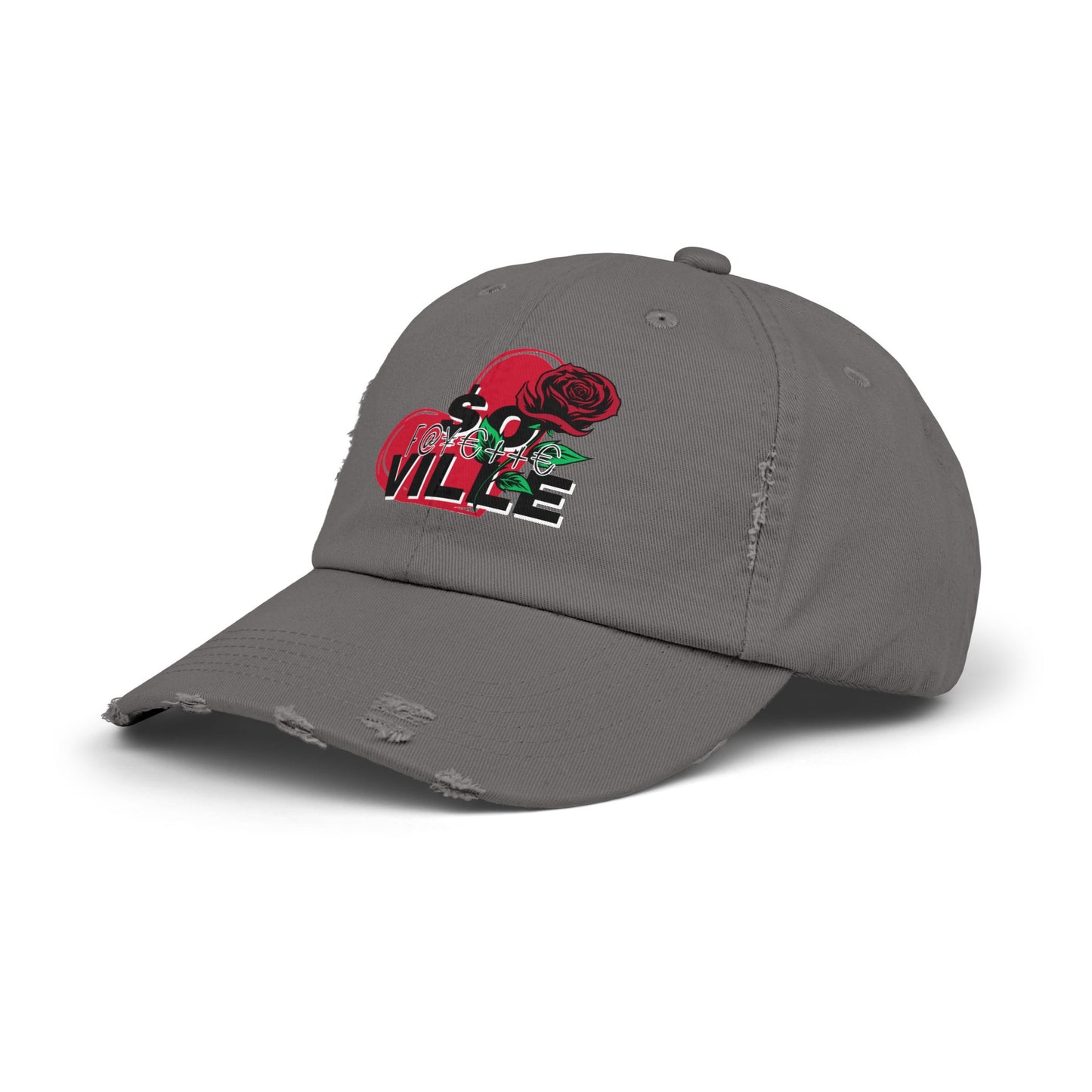 $o F@yetteVILLE Unisex Distressed Cap with Floral Heart Design - Perfect for Everyday Style and Special Occasions