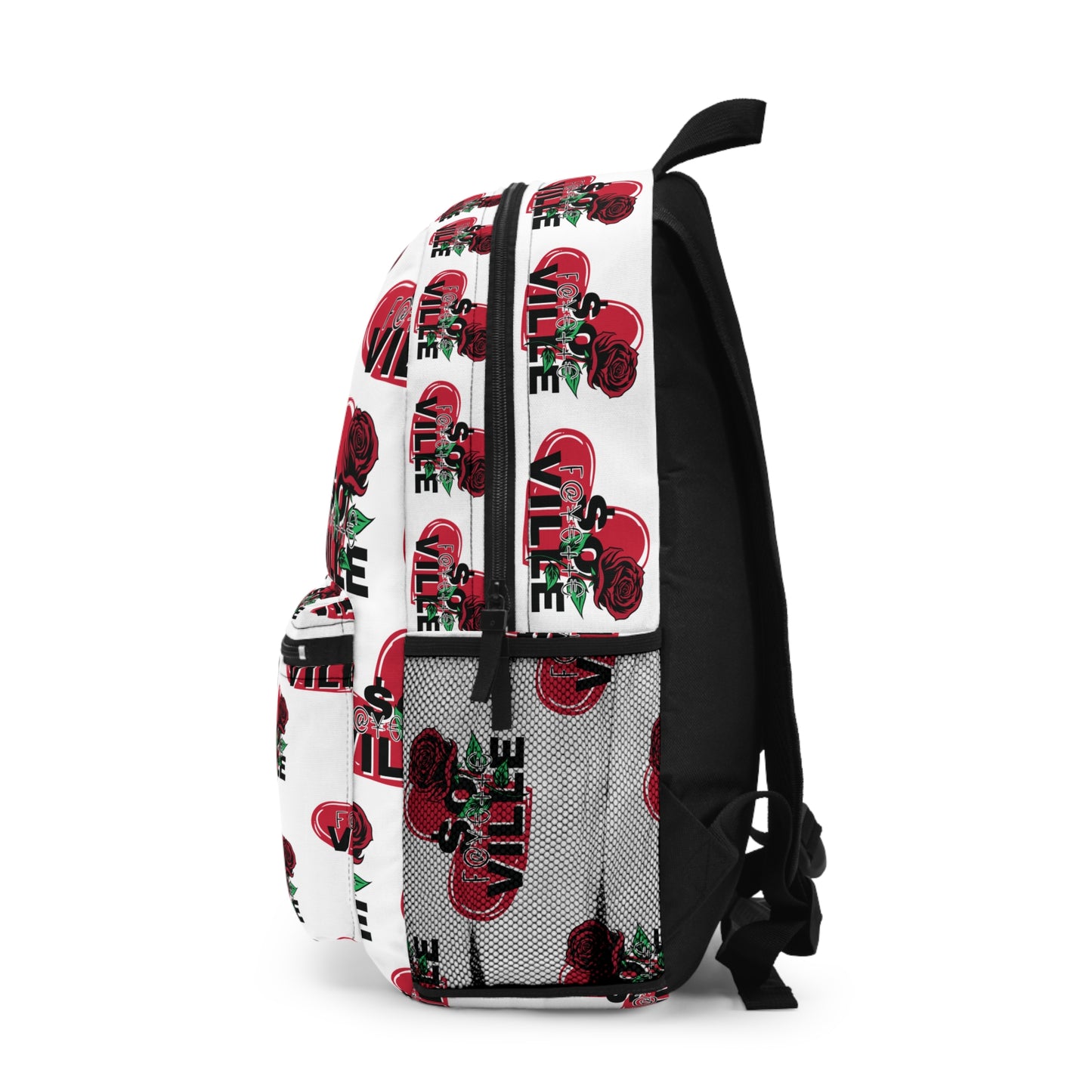 Backpack-Floral Heart Backpack - Stylish Rose Print for Everyday Use
