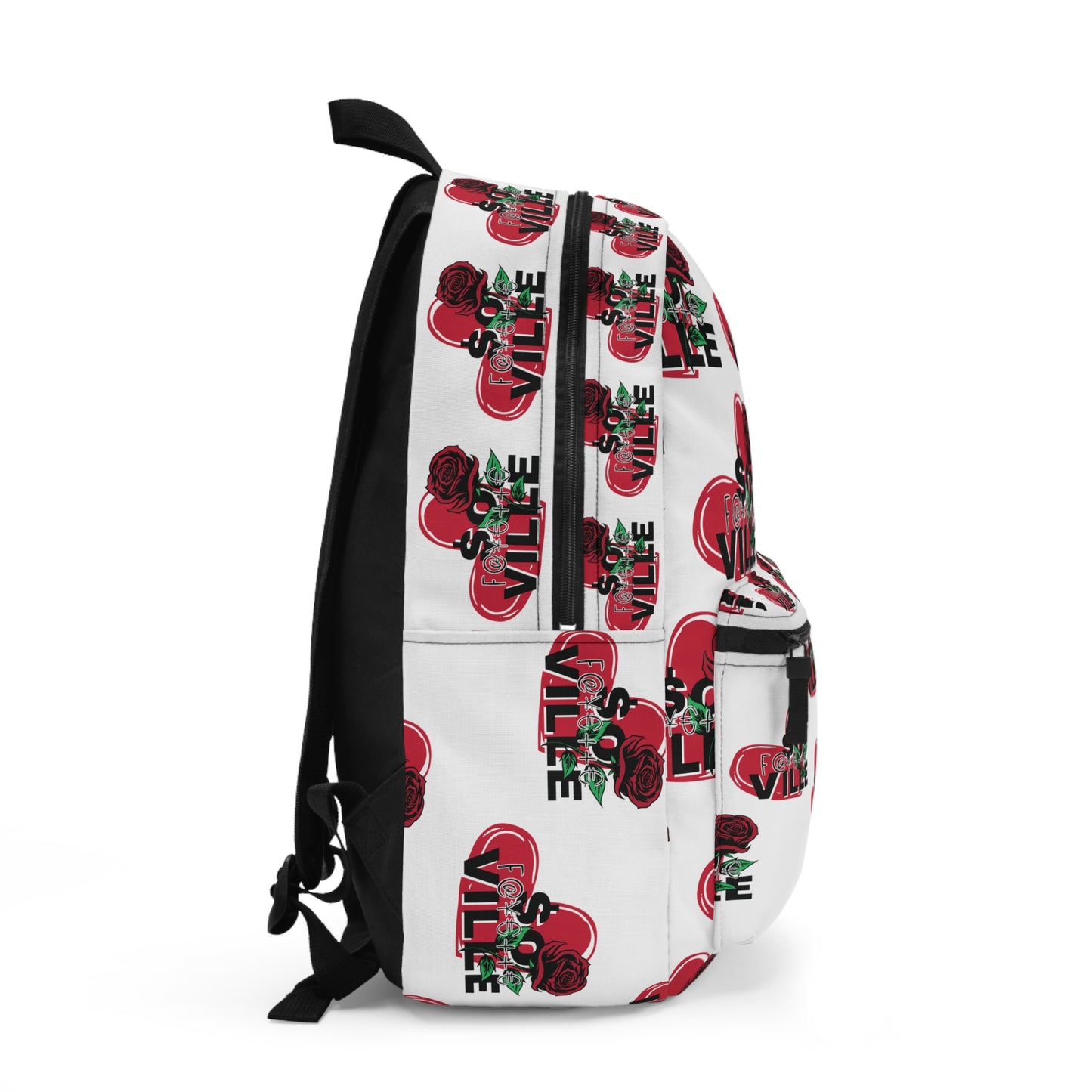 Backpack-Floral Heart Backpack - Stylish Rose Print for Everyday Use
