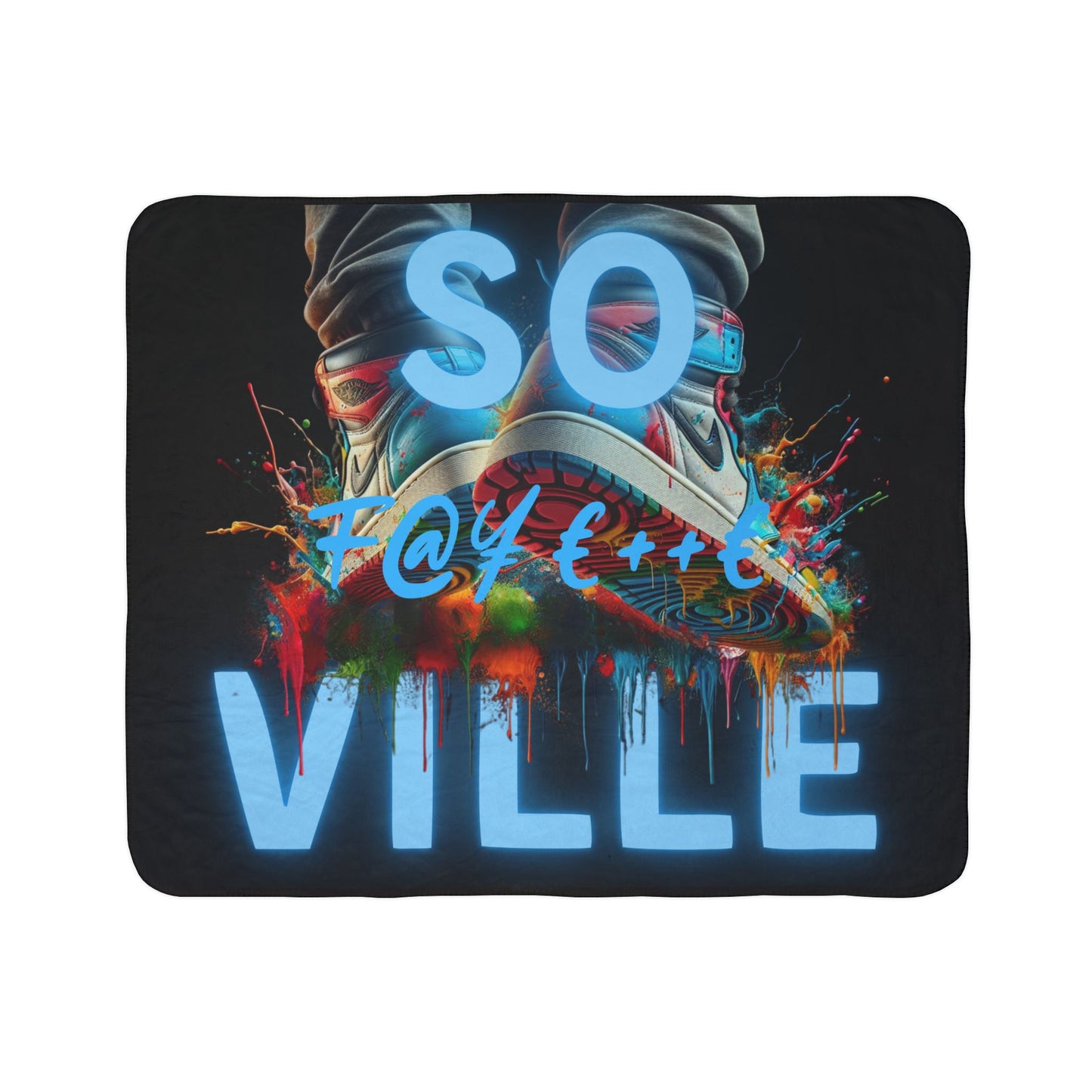So F@YETTE Ville Fleece Sherpa Blanket - Vibrant Street Art Design for Cozy Home Decor