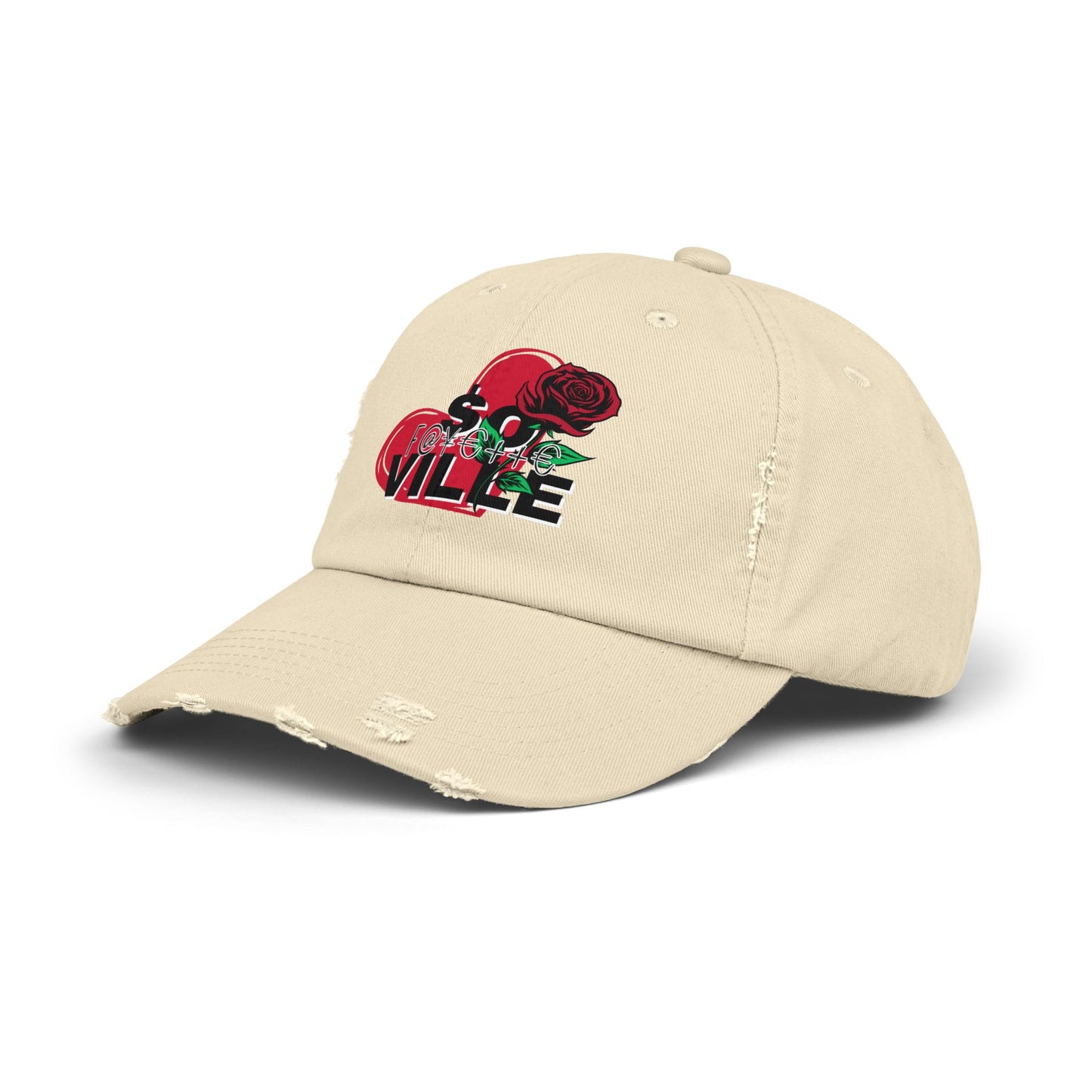 $o F@yetteVILLE Unisex Distressed Cap with Floral Heart Design - Perfect for Everyday Style and Special Occasions