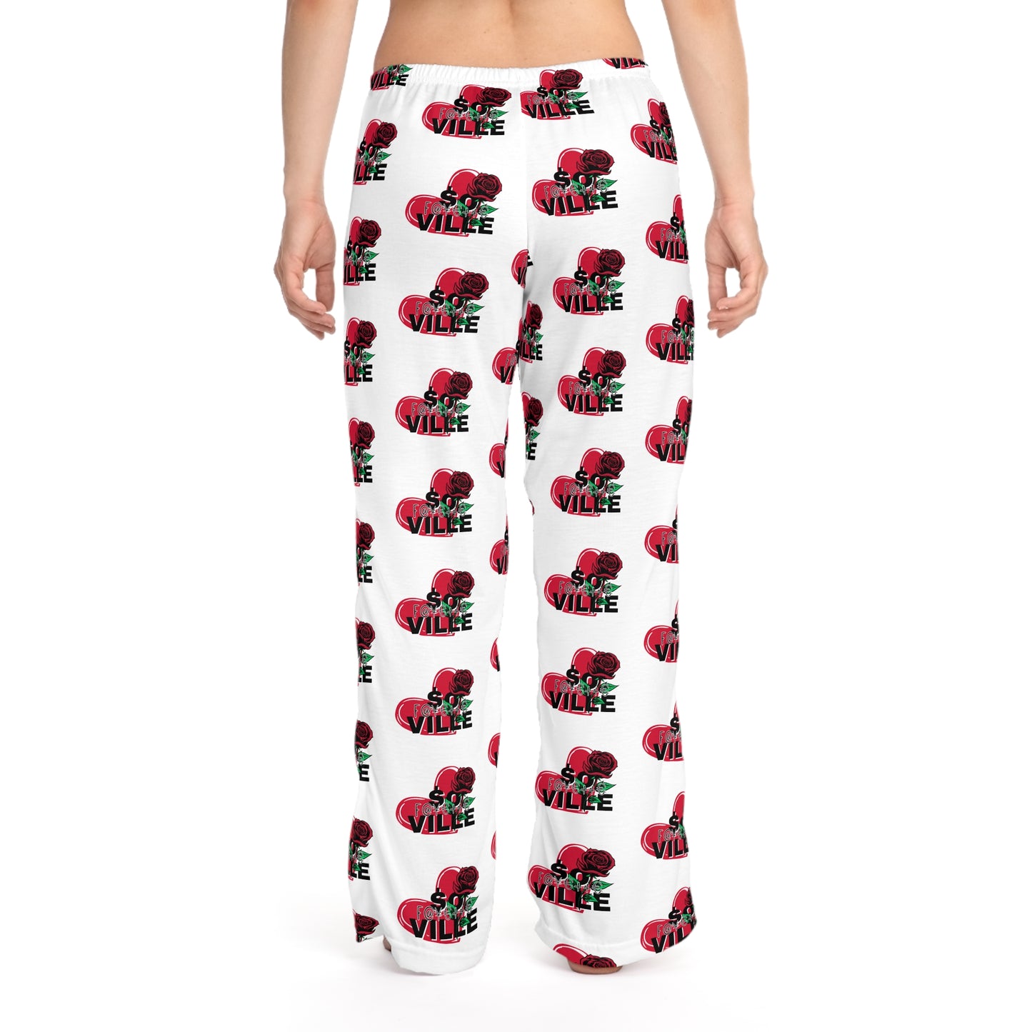 Cozy Women's So Fayetteville Pajama Pants with Fun Red Rose Design