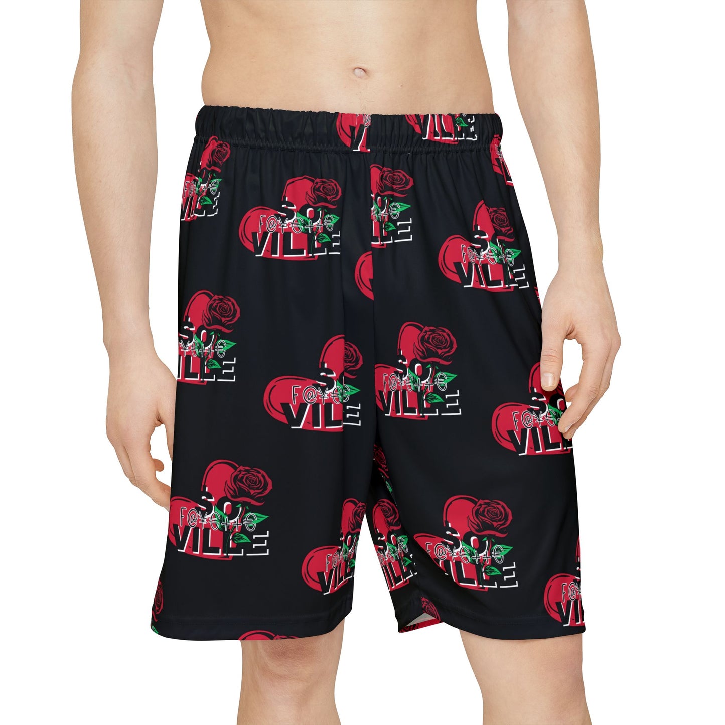 Men’s Sports Shorts with Heart and Rose Print - Perfect for Gym & Casual Wear