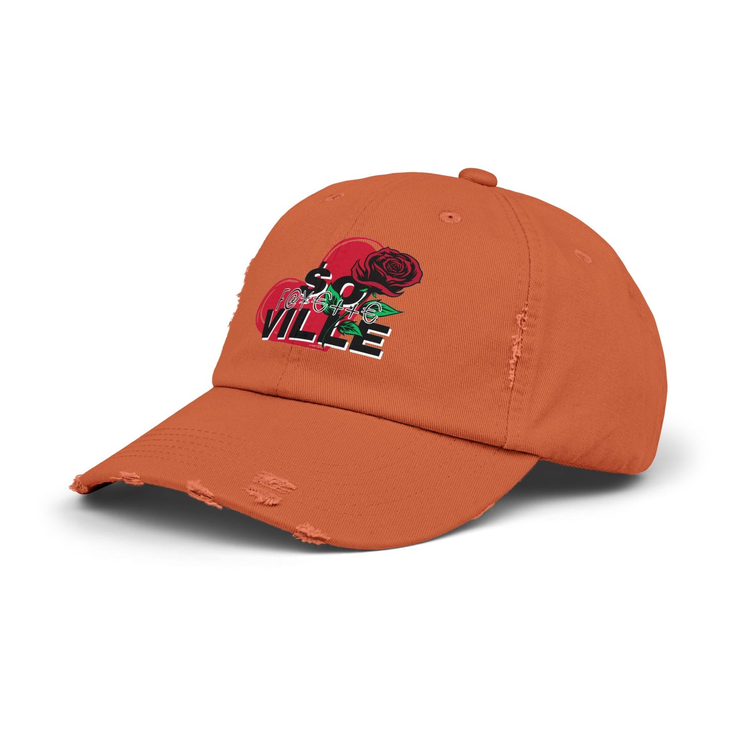 $o F@yetteVILLE Unisex Distressed Cap with Floral Heart Design - Perfect for Everyday Style and Special Occasions