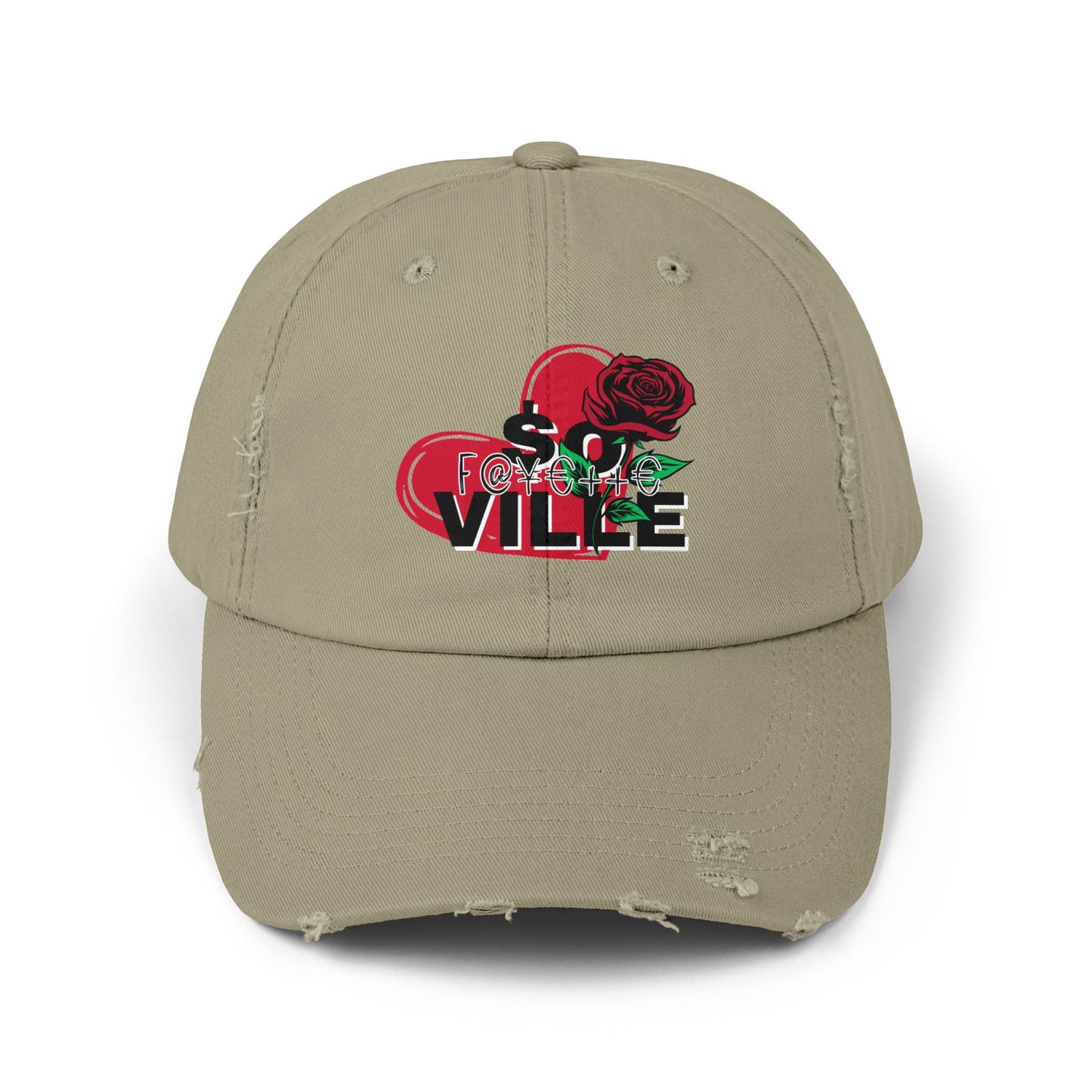 $o F@yetteVILLE Unisex Distressed Cap with Floral Heart Design - Perfect for Everyday Style and Special Occasions