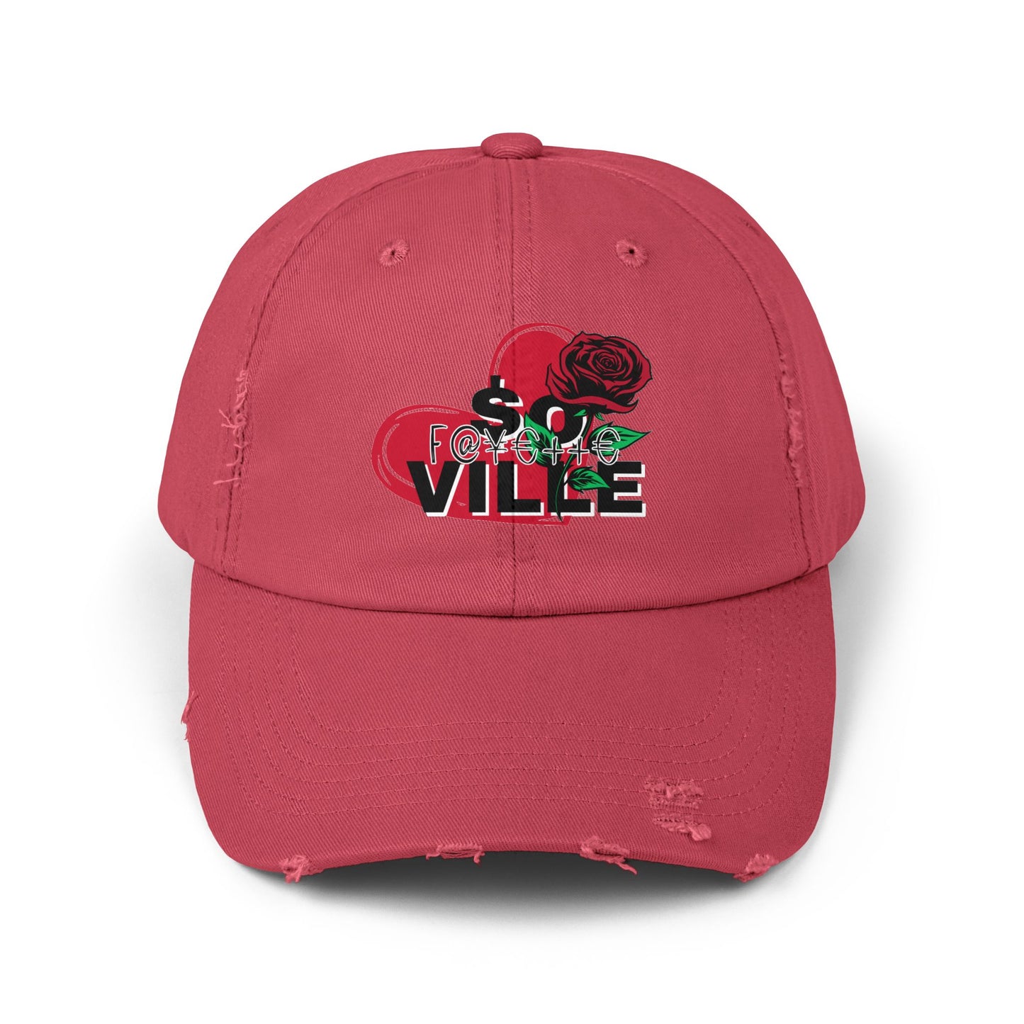 $o F@yetteVILLE Unisex Distressed Cap with Floral Heart Design - Perfect for Everyday Style and Special Occasions