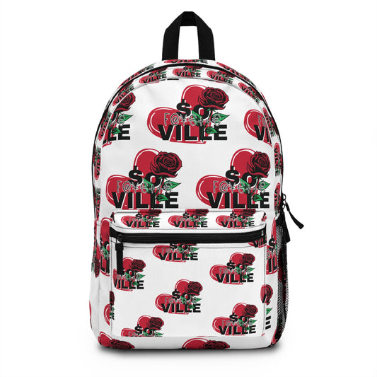 Backpack-Floral Heart Backpack - Stylish Rose Print for Everyday Use