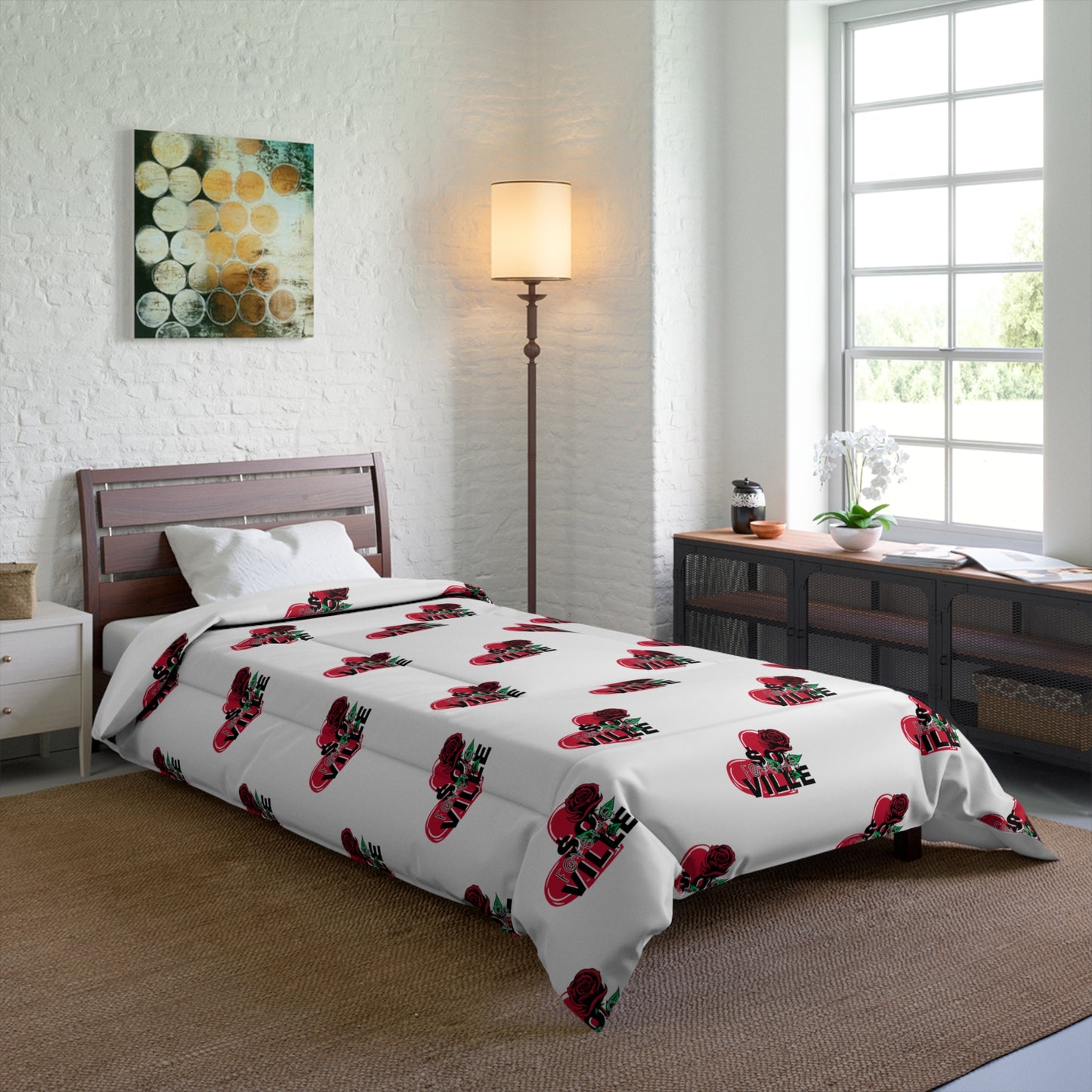 Love $o F@yetteVille Comforter | Cozy Floral Heart Design for Romantic Decor