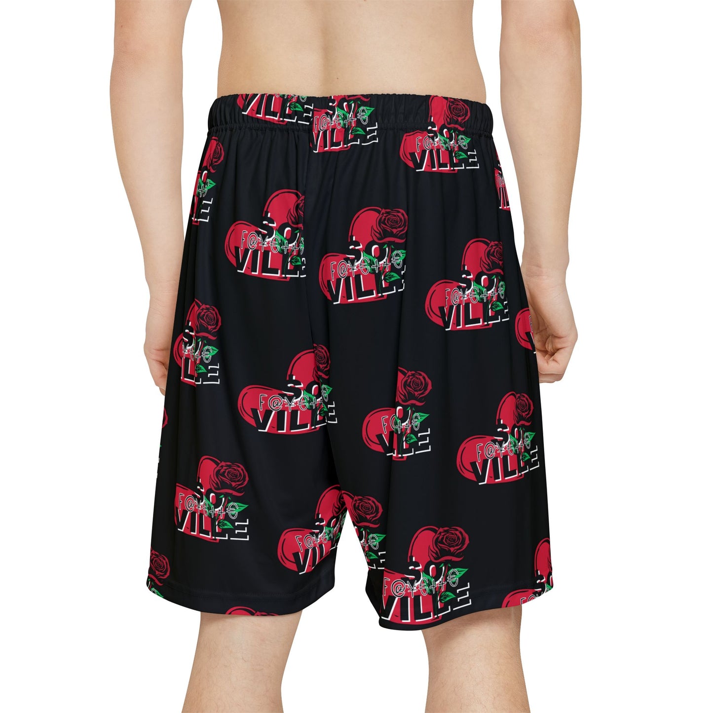 Men’s Sports Shorts with Heart and Rose Print - Perfect for Gym & Casual Wear