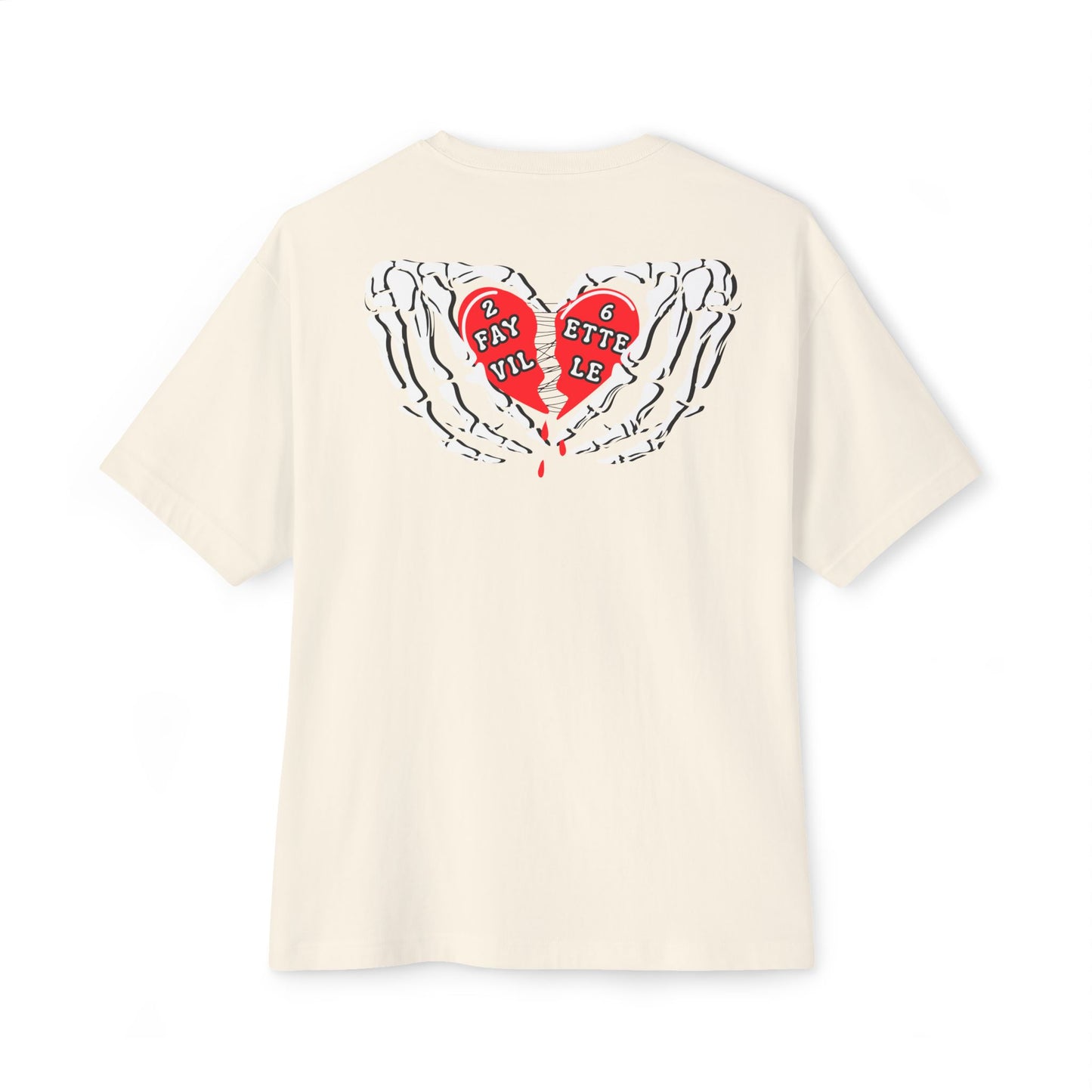 Boxy Tee — Red Broken Heart "26 Fayetteville" Graphic (Chest & Back)