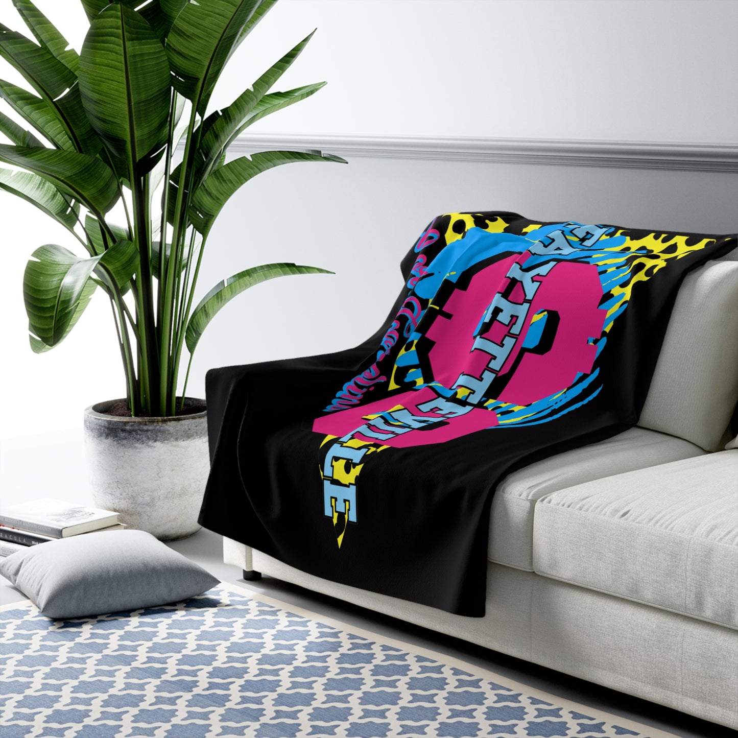 $o Fayetteville Neon Sherpa Fleece Blanket - Cozy & Stylish Home Decor