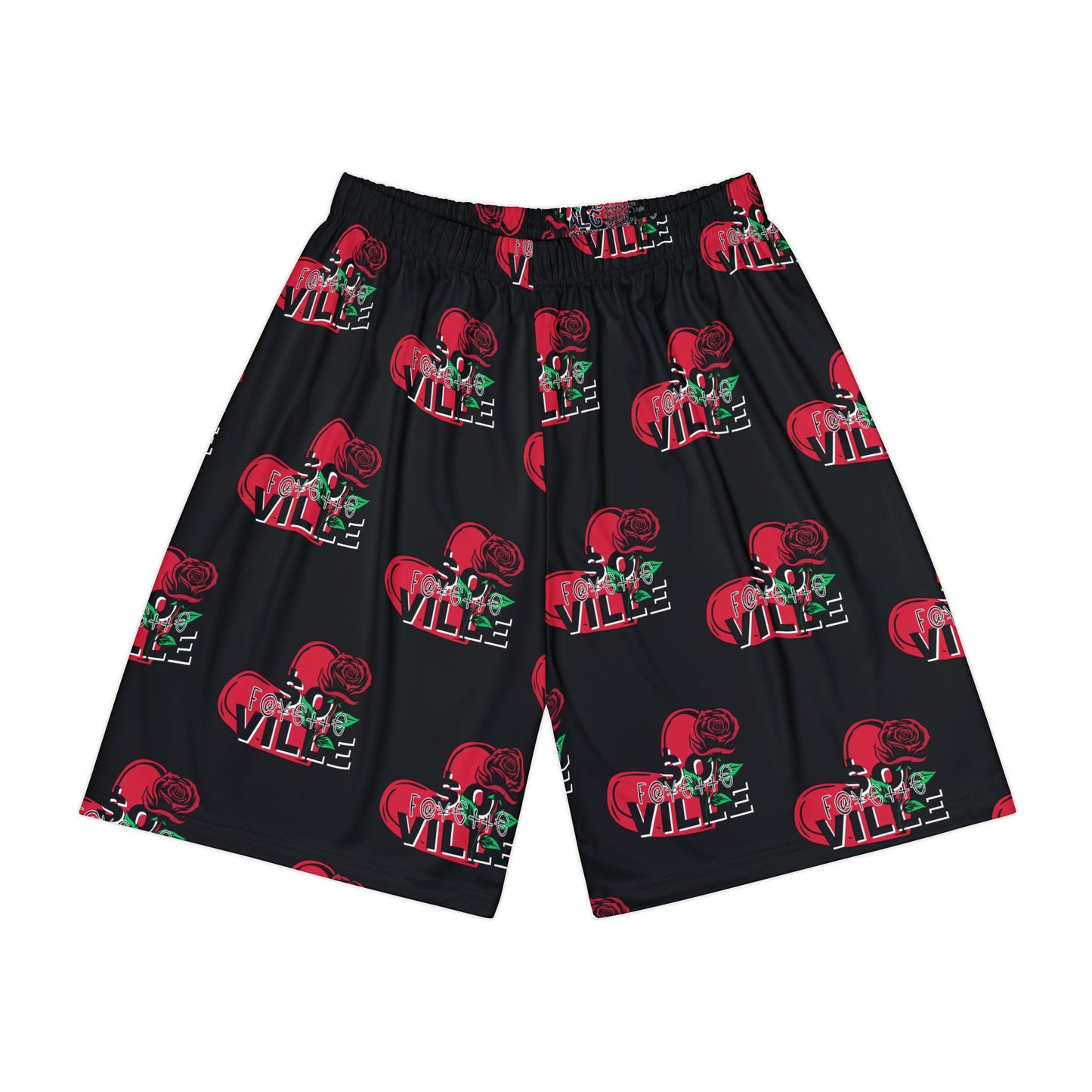 Men’s Sports Shorts with Heart and Rose Print - Perfect for Gym & Casual Wear