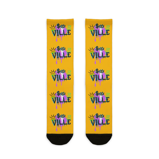 Trendy Sublimation Crew Socks - Colorful '$VILLE' Design for Stylish Comfort