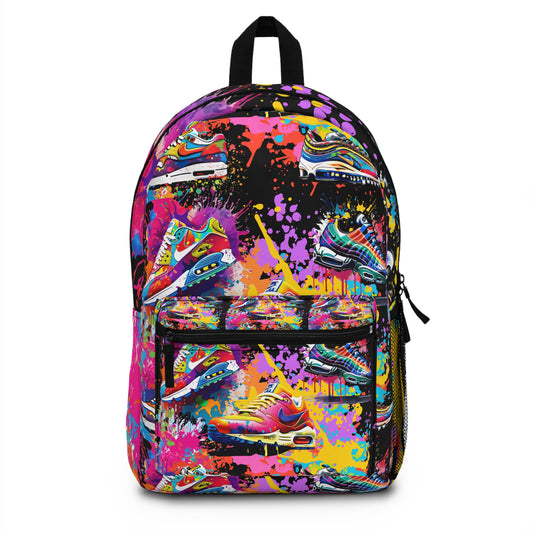 Vibrant Sneaker Art Backpack - Colorful Graffiti Backpack for Sneakerheads