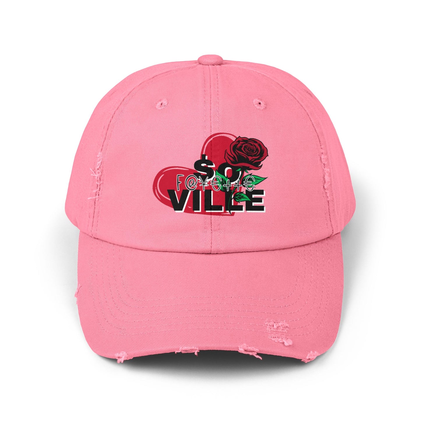 $o F@yetteVILLE Unisex Distressed Cap with Floral Heart Design - Perfect for Everyday Style and Special Occasions