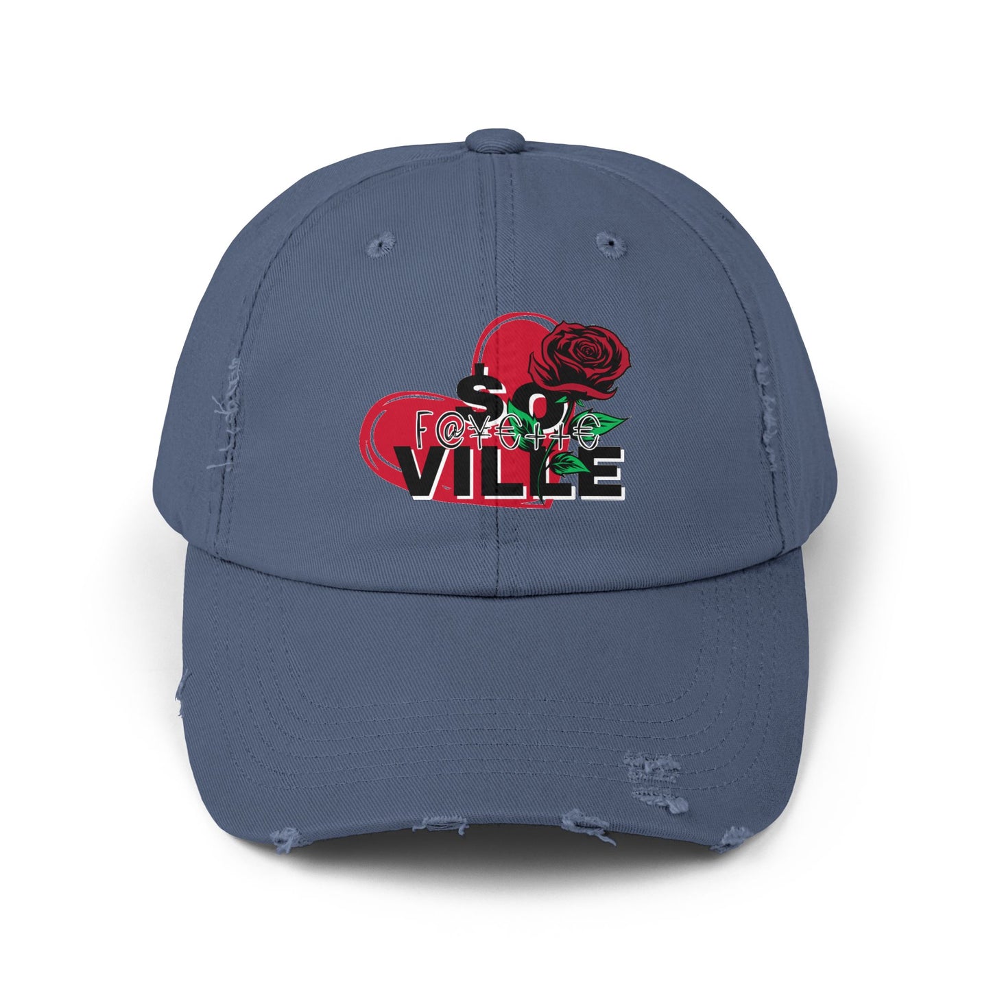 $o F@yetteVILLE Unisex Distressed Cap with Floral Heart Design - Perfect for Everyday Style and Special Occasions