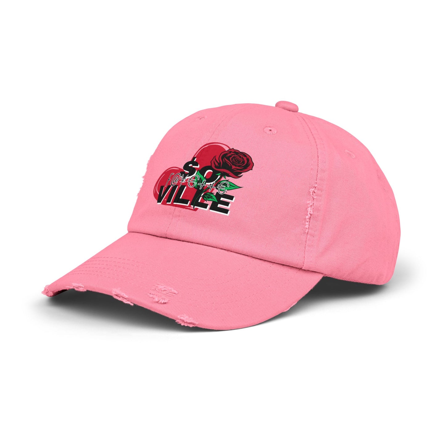 $o F@yetteVILLE Unisex Distressed Cap with Floral Heart Design - Perfect for Everyday Style and Special Occasions